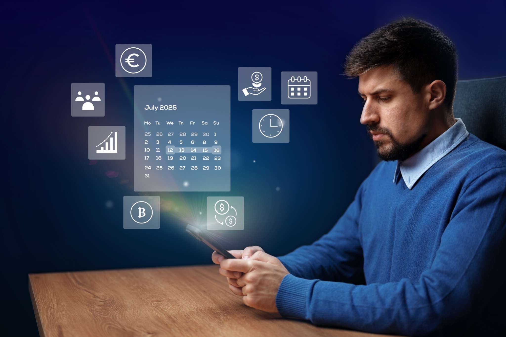 Business professional planning daily schedule using time-blocking on tablet.