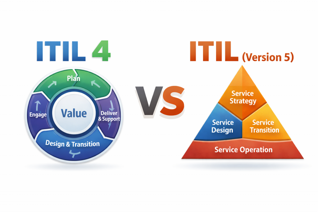 ITIL 4 vs ITIL (Version 5) The Global, No‑Fluff Guide to What’s New, What Stays, and How to Transition.